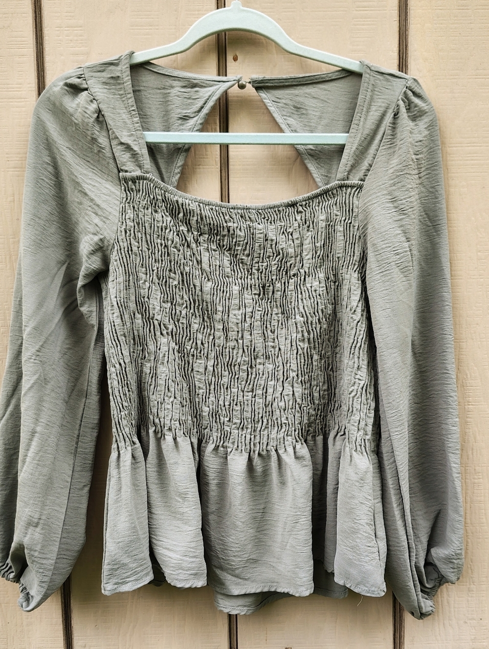 Misia Women's Top.Size M Sage Green Smocking Puff Sleeve Coquette Fairy Peasant